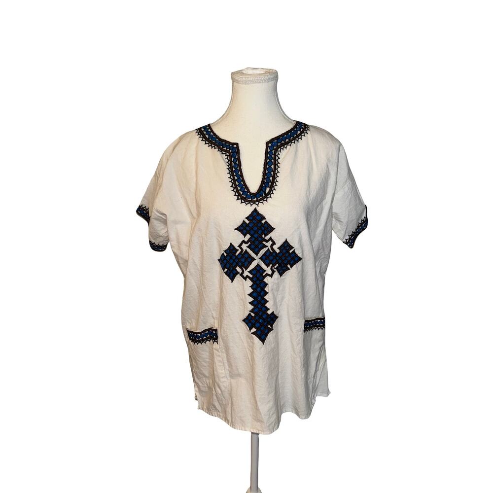 Vintage 70s Hand‑Embroidered Folk Blouse – Cotton/Linen